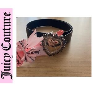 ❌SALE❌Juicy Couture Black Belt w/Silver Tone Pearl Heart Buckle Size S-XL45 in